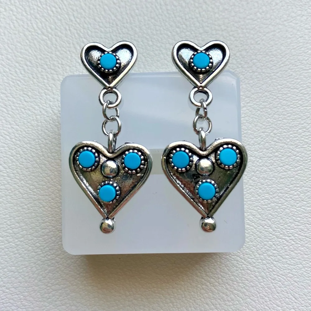 Silver and Blue Heart Earrings